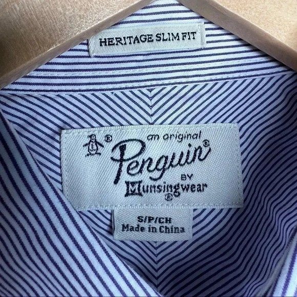 Original Penguin Heritage Slim Fit Purple Pinstripe Button Down Shirt Small - Picture 8 of 10